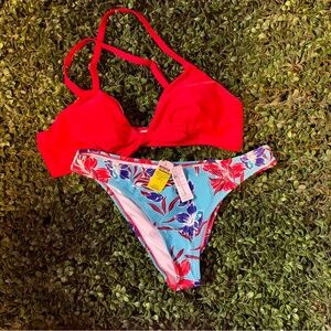 Cupshe Red and Blue Bikini with Tropical Flair